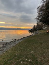 Scenic view of sea against sky during sunset