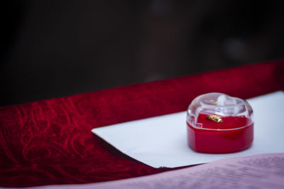 Close-up of red table