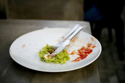 Close-up of salad in plate on table