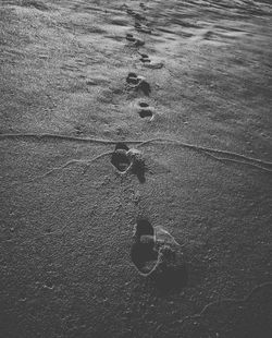 High angle view of footprints on sand