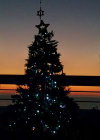 Christmas tree against sky during sunset