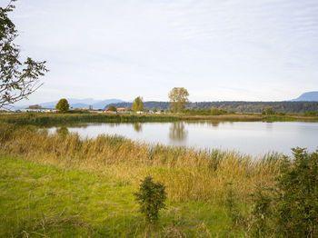 Scenic view of lake against sky