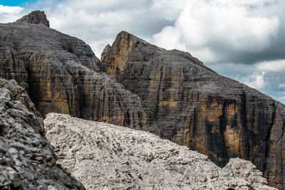 Sella group mountain peaks in italian unesco dolomite, trentino, italy