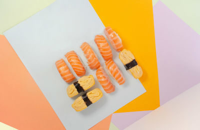 High angle view of multi colored pencils on table