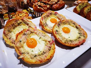 High angle view of breakfast served in plate