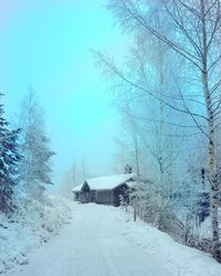Snow covered landscape against sky
