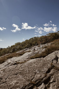 Low angle view of rock formations against sky