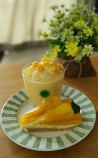 Close-up of dessert in plate on table