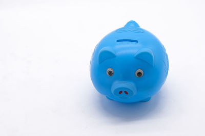 High angle view of blue ball on white background