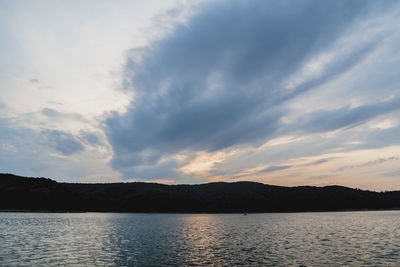 Scenic view of lake against sky during sunset