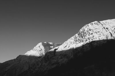 Low angle view of mountain against clear sky