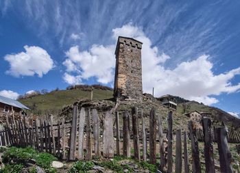 Low angle view of old building against sky