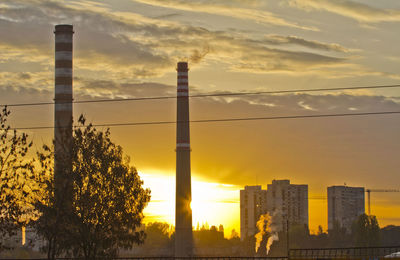 Factory against sky during sunset