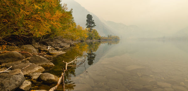 Early morning smoke from the creek fire obscures convict lake