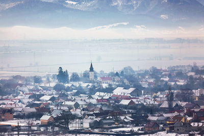 High angle view of cityscape against sky