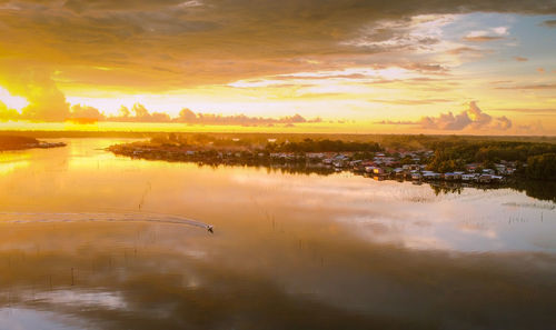 Scenic view of lake against sky during sunset