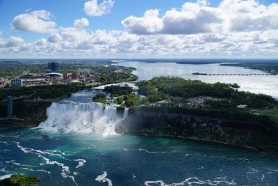 High angle view of lake against the sky