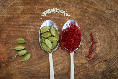 High angle view of fruits on table