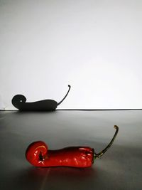 High angle view of red chili pepper on table