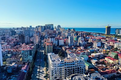 High angle view of buildings against sky in city