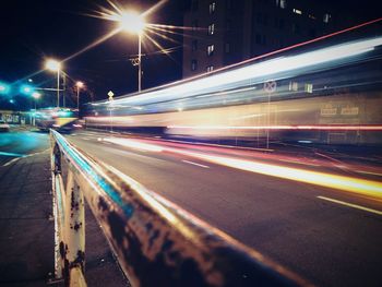Light trails on road at night