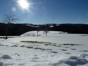 Snow covered landscape against sky