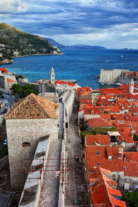 High angle view of buildings in city