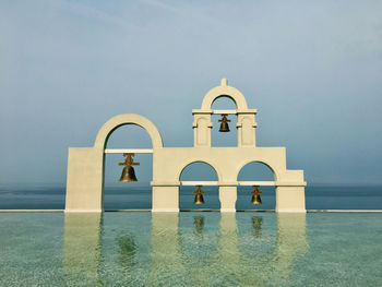 Church by sea against sky