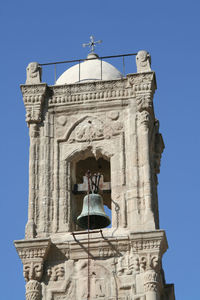 Low angle view of statue of historic building against sky