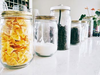 Close-up of drink in jar on table