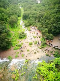 High angle view of people on shore