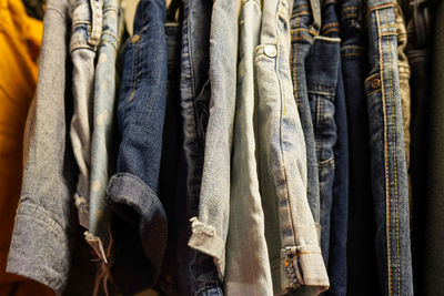 Shorts jeans on a hanger in the store