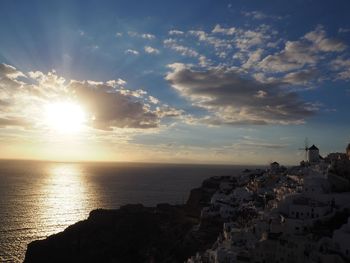 Panoramic view of sea and buildings against sky