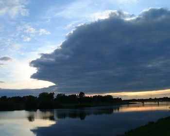 Scenic view of lake against sky during sunset