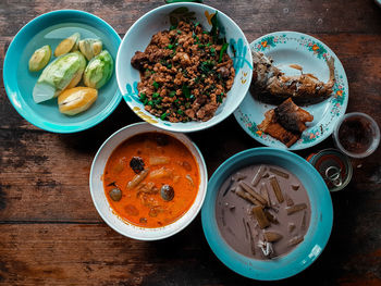 High angle view of food on table