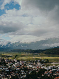 High angle view of townscape against sky