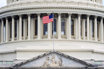 Low angle view of flag on building