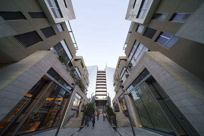 Low angle view of buildings against clear sky