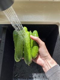 High angle view of person preparing food