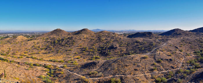 South mountain park preserve views pima canyon hiking trail, phoenix, southern arizona desert. usa