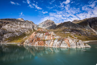 Panoramic view of lake and mountains against sky