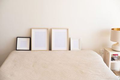 Wooden frames with empty space in the bedroom.