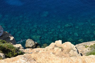 Scenic view of rocky beach against sky