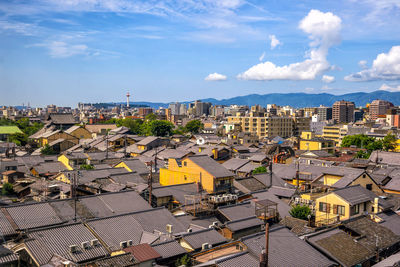 High angle view of townscape against sky