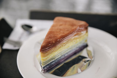 Close-up of cake in plate on table