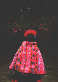 Rear view of woman in traditional clothing on field