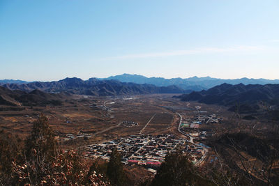 High angle view of landscape against clear sky