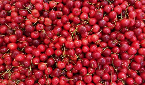 Full frame shot of cherries in market