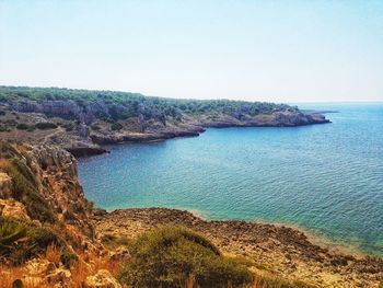 Scenic view of sea against clear sky