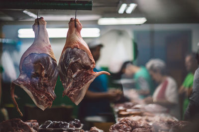 View of meat for sale at market